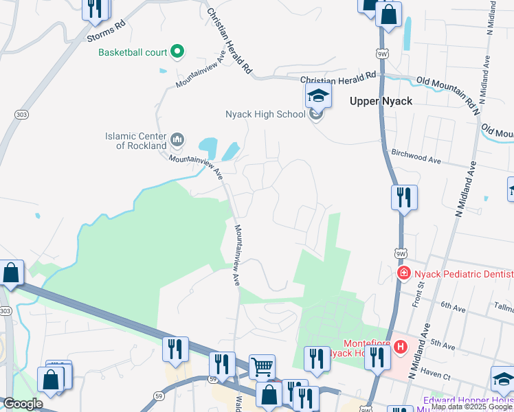 map of restaurants, bars, coffee shops, grocery stores, and more near 166 Sierra Vista Lane in Valley Cottage