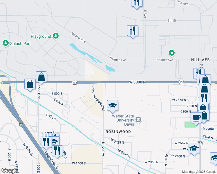 map of restaurants, bars, coffee shops, grocery stores, and more near 2955 1150 West in Layton