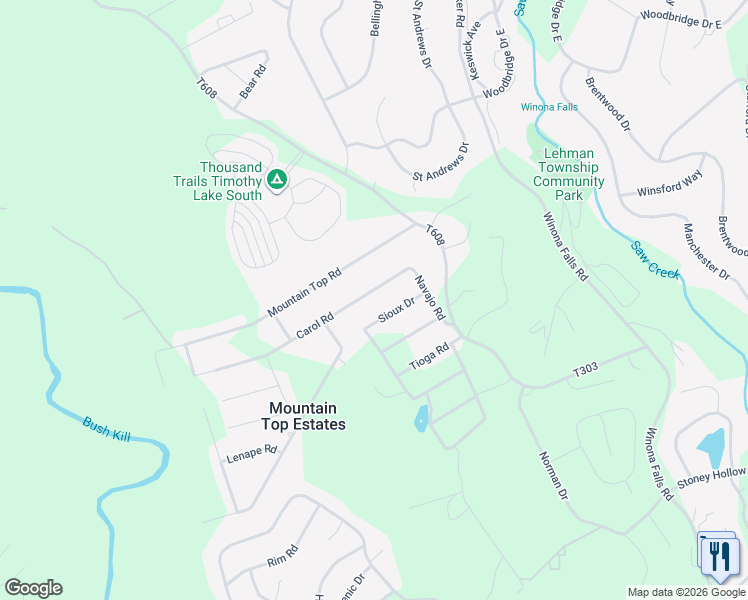 map of restaurants, bars, coffee shops, grocery stores, and more near 813 Sioux Drive in East Stroudsburg