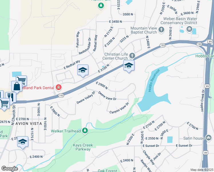 map of restaurants, bars, coffee shops, grocery stores, and more near 2149 East 2900 North in Layton
