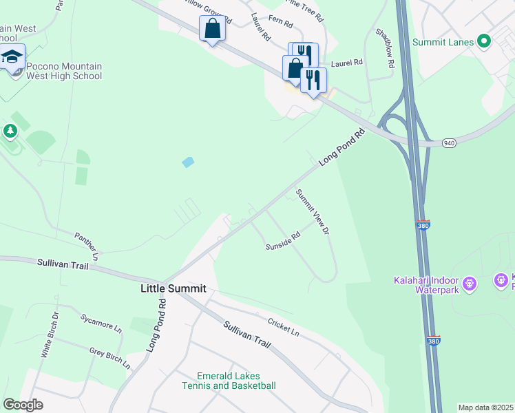 map of restaurants, bars, coffee shops, grocery stores, and more near 2935 Long Pond Road in Long Pond