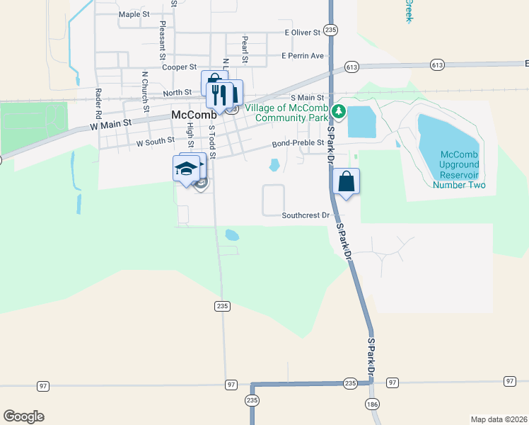 map of restaurants, bars, coffee shops, grocery stores, and more near 271 Southcrest Drive in McComb