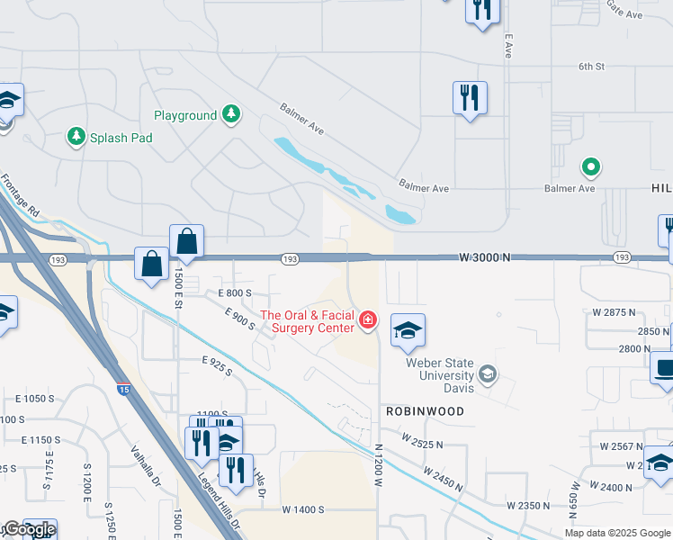 map of restaurants, bars, coffee shops, grocery stores, and more near 1950 Utah 193 in Layton