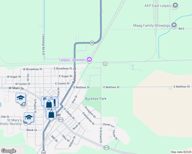 map of restaurants, bars, coffee shops, grocery stores, and more near 750 East Sugar Street in Leipsic