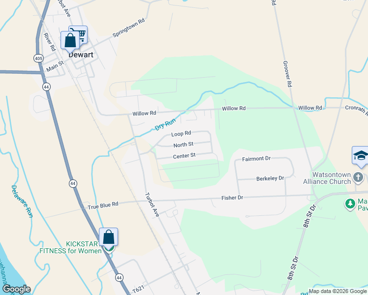 map of restaurants, bars, coffee shops, grocery stores, and more near North Street in Watsontown