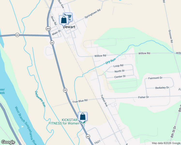 map of restaurants, bars, coffee shops, grocery stores, and more near 2-98 Michael Lane in Watsontown