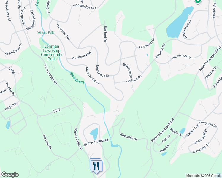 map of restaurants, bars, coffee shops, grocery stores, and more near 17 Wickes Road in Bushkill