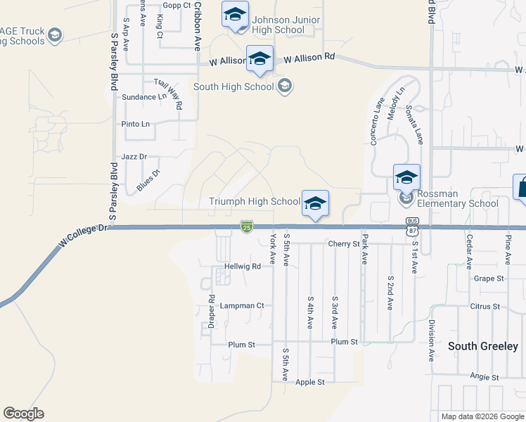 map of restaurants, bars, coffee shops, grocery stores, and more near 1400-1524 West College Drive in Cheyenne