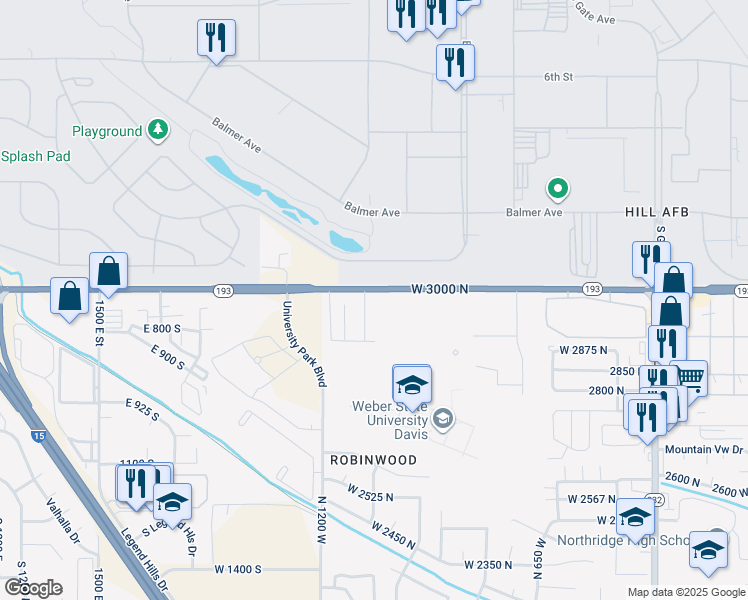 map of restaurants, bars, coffee shops, grocery stores, and more near 2950 North 1100 West in Layton