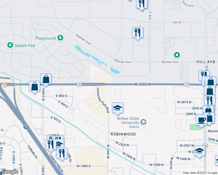 map of restaurants, bars, coffee shops, grocery stores, and more near 2955 1150 West in Layton