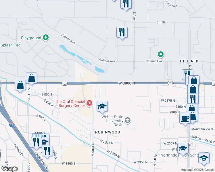 map of restaurants, bars, coffee shops, grocery stores, and more near 2950 North 1100 West in Layton