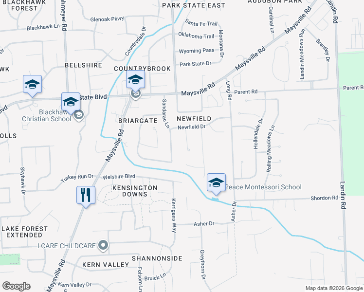 map of restaurants, bars, coffee shops, grocery stores, and more near 2703-2707 Sandarac Lane in Fort Wayne