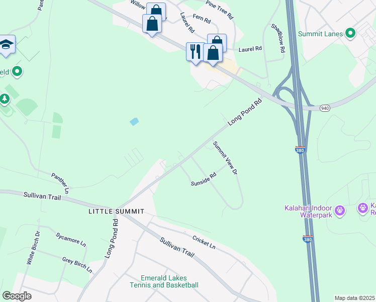 map of restaurants, bars, coffee shops, grocery stores, and more near 2943 Long Pond Road in Mount Pocono