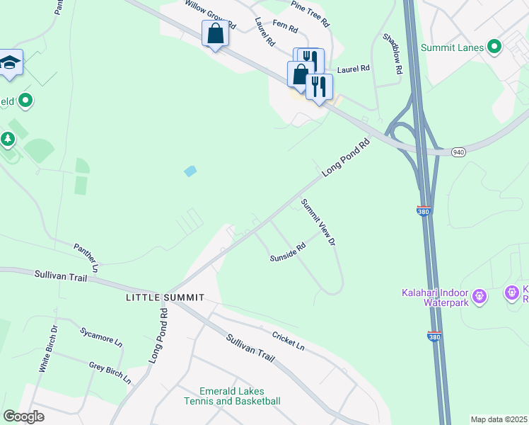 map of restaurants, bars, coffee shops, grocery stores, and more near 2943 Long Pond Road in Mount Pocono