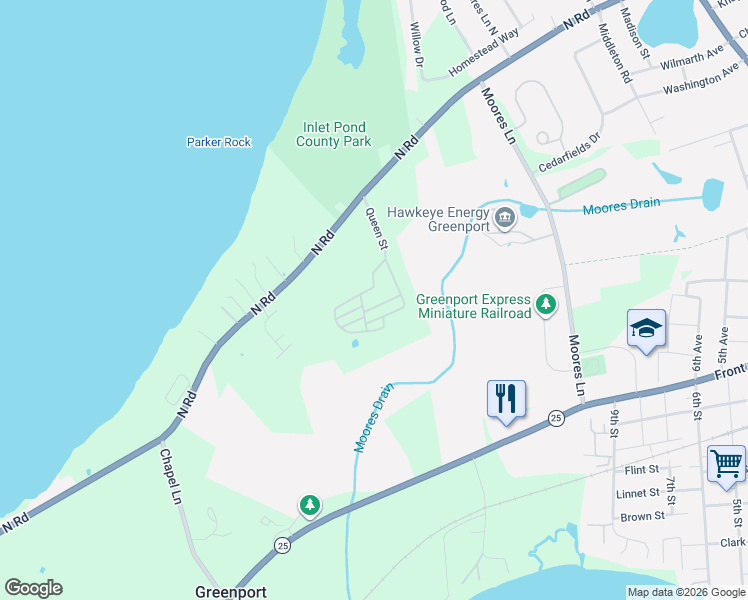 map of restaurants, bars, coffee shops, grocery stores, and more near 64500 County Road 48 in Greenport
