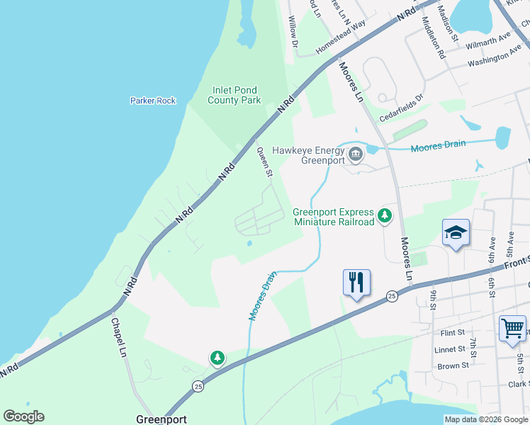 map of restaurants, bars, coffee shops, grocery stores, and more near 64500 County Road 48 in Greenport