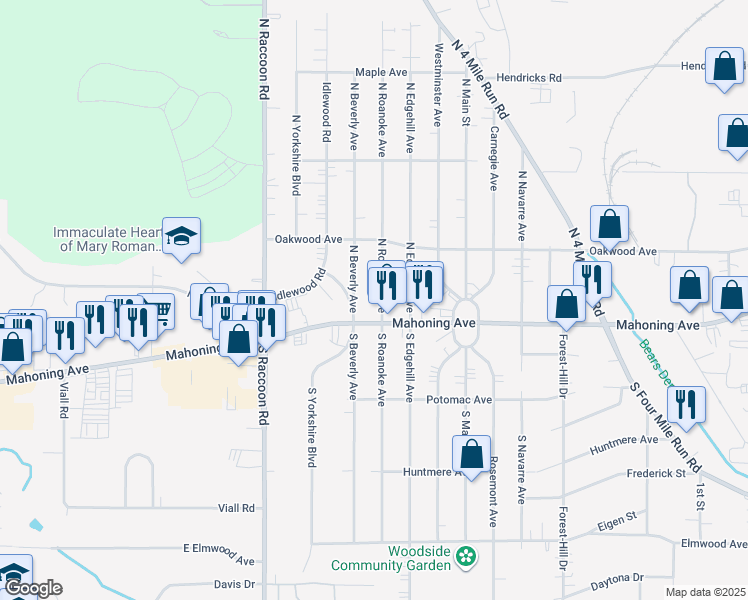 map of restaurants, bars, coffee shops, grocery stores, and more near 4226 Mahoning Avenue in Youngstown