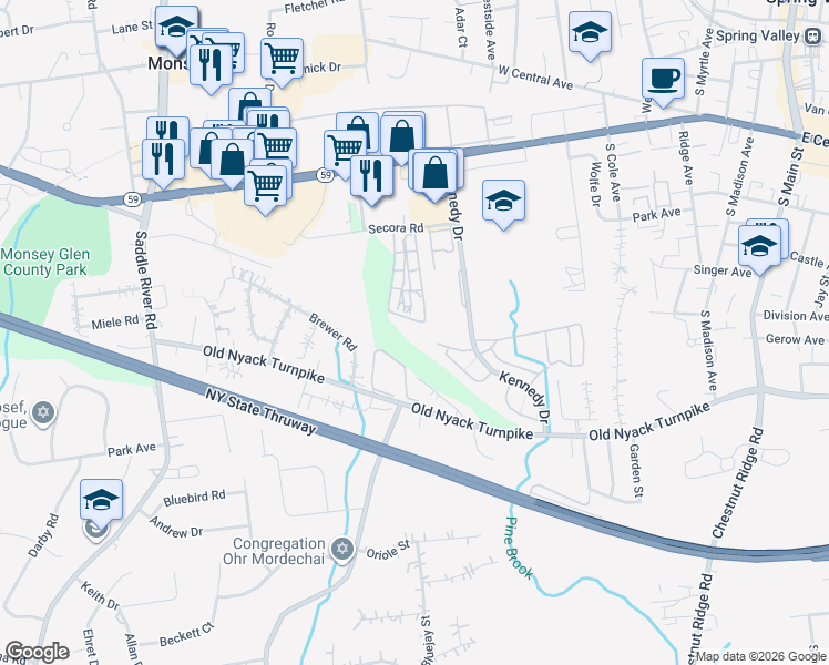 map of restaurants, bars, coffee shops, grocery stores, and more near 6 Secora Road in Ramapo