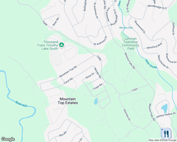 map of restaurants, bars, coffee shops, grocery stores, and more near 813 Sioux Drive in East Stroudsburg