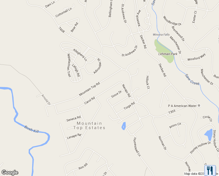 map of restaurants, bars, coffee shops, grocery stores, and more near 117 Carol Road in East Stroudsburg