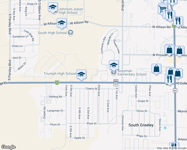 map of restaurants, bars, coffee shops, grocery stores, and more near in Cheyenne