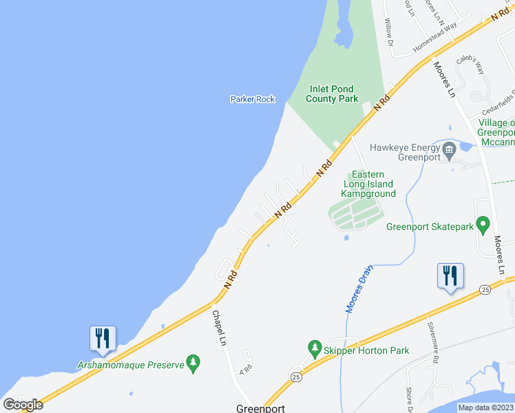 map of restaurants, bars, coffee shops, grocery stores, and more near 62675 County Road 48 in Greenport