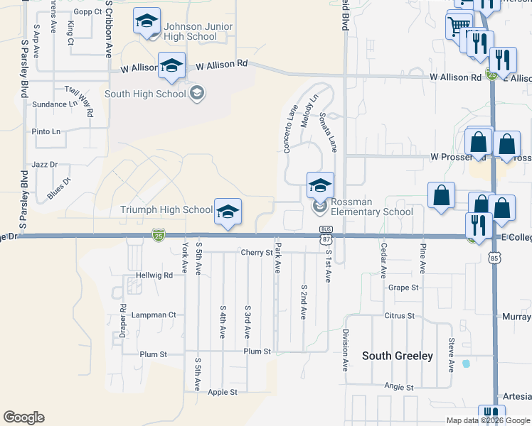 map of restaurants, bars, coffee shops, grocery stores, and more near in Cheyenne