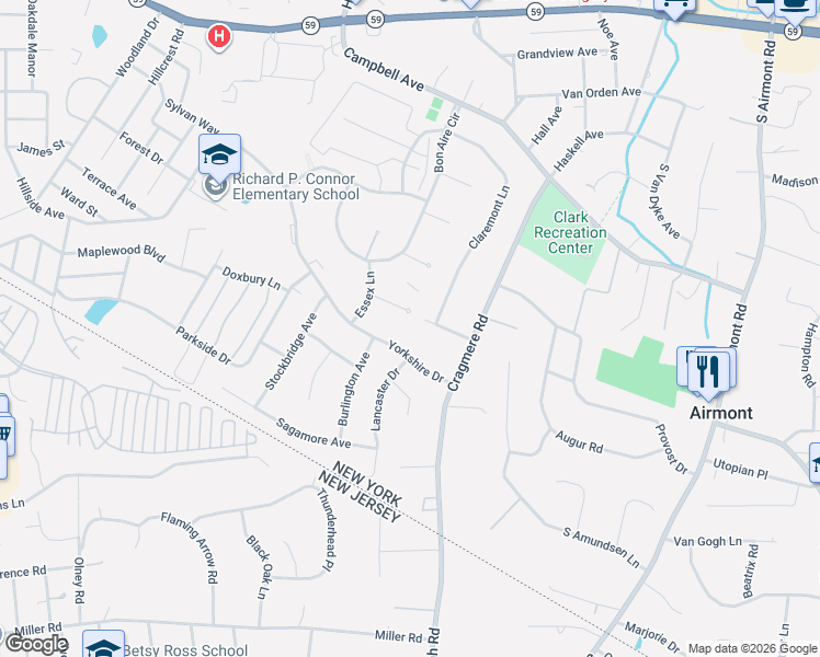 map of restaurants, bars, coffee shops, grocery stores, and more near 15 Revere Court in Suffern