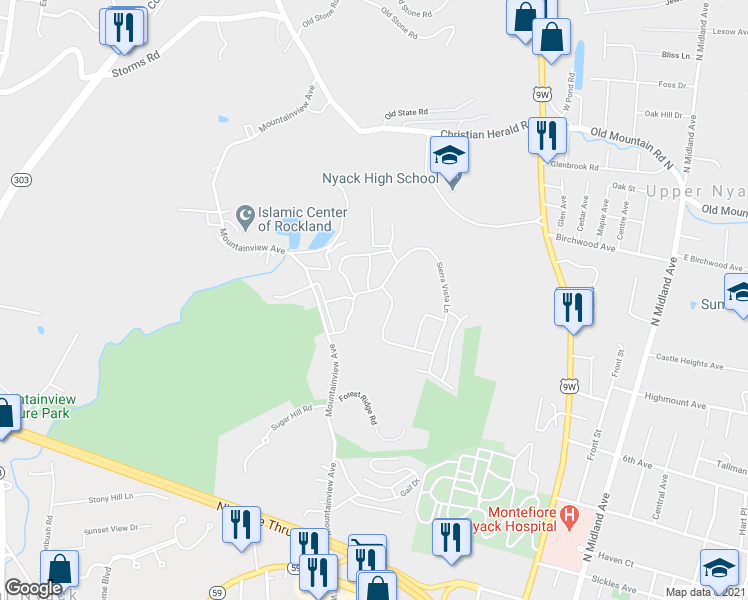 map of restaurants, bars, coffee shops, grocery stores, and more near 196 Sierra Vista Lane in Valley Cottage