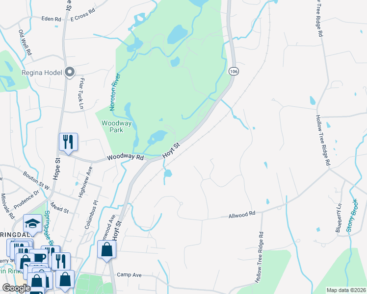 map of restaurants, bars, coffee shops, grocery stores, and more near 417 Hoyt Street in Darien