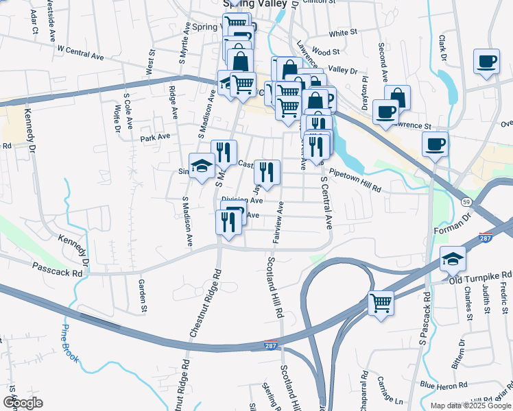map of restaurants, bars, coffee shops, grocery stores, and more near 34 Gerow Avenue in Spring Valley