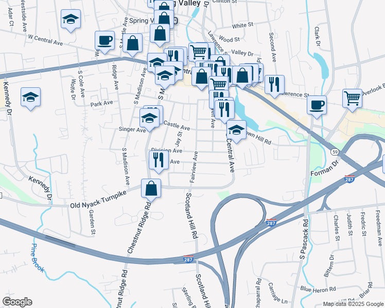 map of restaurants, bars, coffee shops, grocery stores, and more near 34 Gerow Avenue in Spring Valley