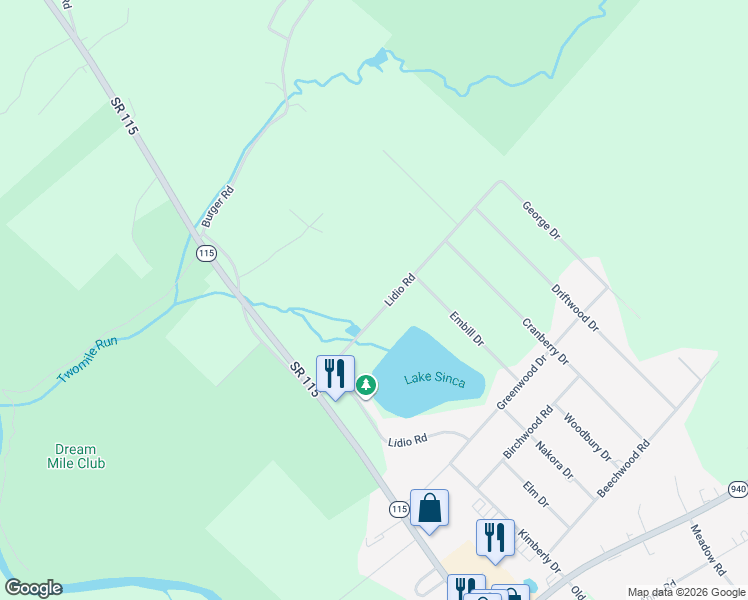 map of restaurants, bars, coffee shops, grocery stores, and more near Lidio Road in Monroe