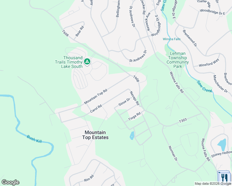 map of restaurants, bars, coffee shops, grocery stores, and more near 119 Carol Road in East Stroudsburg