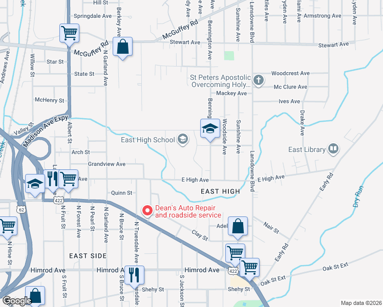 map of restaurants, bars, coffee shops, grocery stores, and more near 474 Bennington Avenue in Youngstown