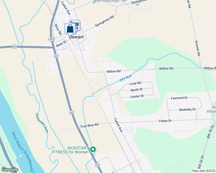 map of restaurants, bars, coffee shops, grocery stores, and more near Turbot Avenue in Watsontown