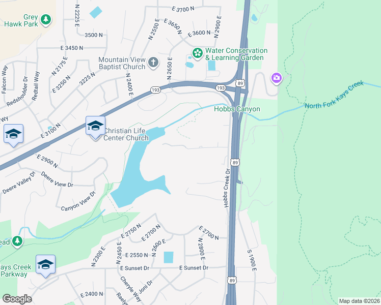 map of restaurants, bars, coffee shops, grocery stores, and more near 2752 East 3025 North in Layton