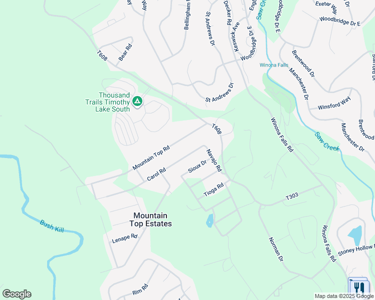 map of restaurants, bars, coffee shops, grocery stores, and more near 111 Carol Road in East Stroudsburg