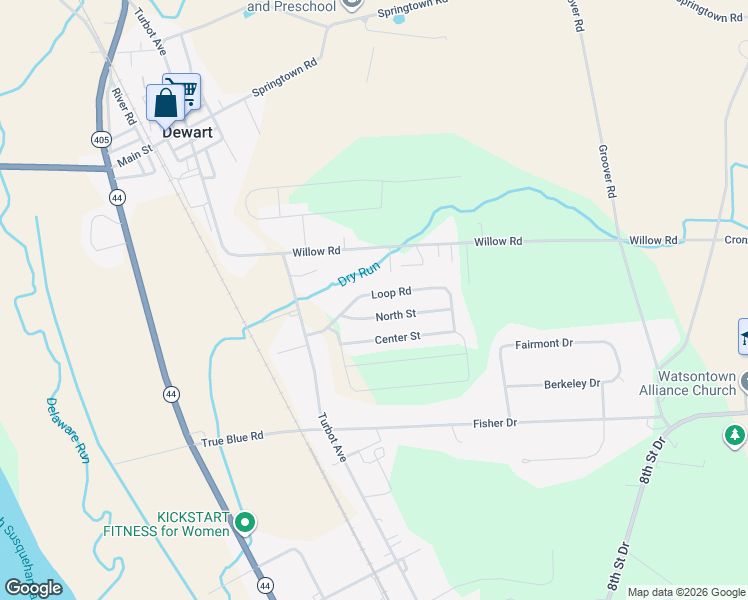 map of restaurants, bars, coffee shops, grocery stores, and more near 8 Loop Road in Watsontown