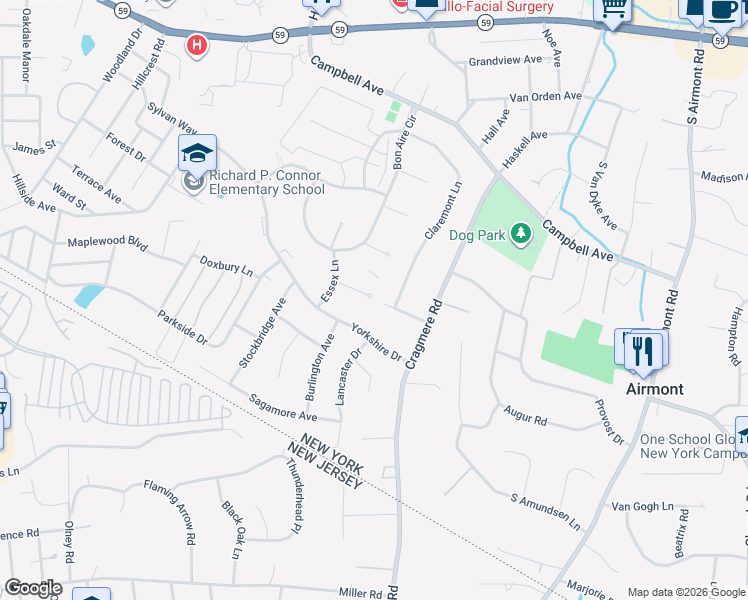 map of restaurants, bars, coffee shops, grocery stores, and more near 19 Revere Court in Suffern