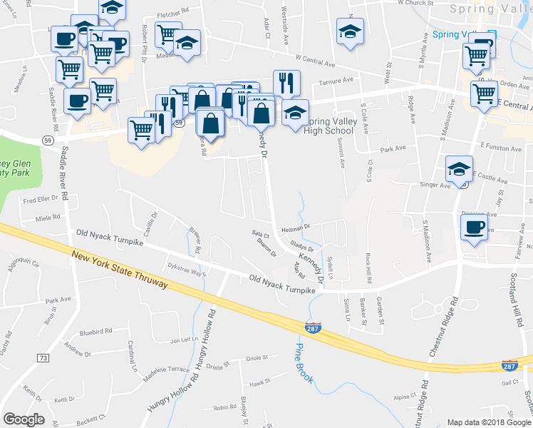 map of restaurants, bars, coffee shops, grocery stores, and more near 318 Kennedy Drive in Spring Valley