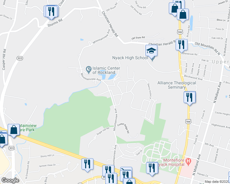 map of restaurants, bars, coffee shops, grocery stores, and more near 40 Sierra Vista Lane in Valley Cottage
