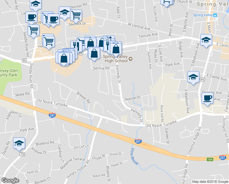 map of restaurants, bars, coffee shops, grocery stores, and more near 413 Kennedy Drive in Spring Valley