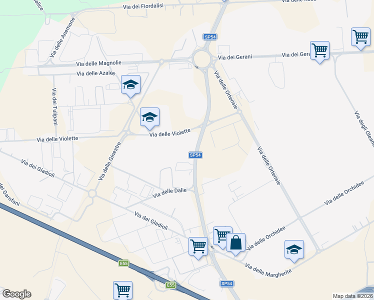 map of restaurants, bars, coffee shops, grocery stores, and more near 2 Via delle Violette in Modugno