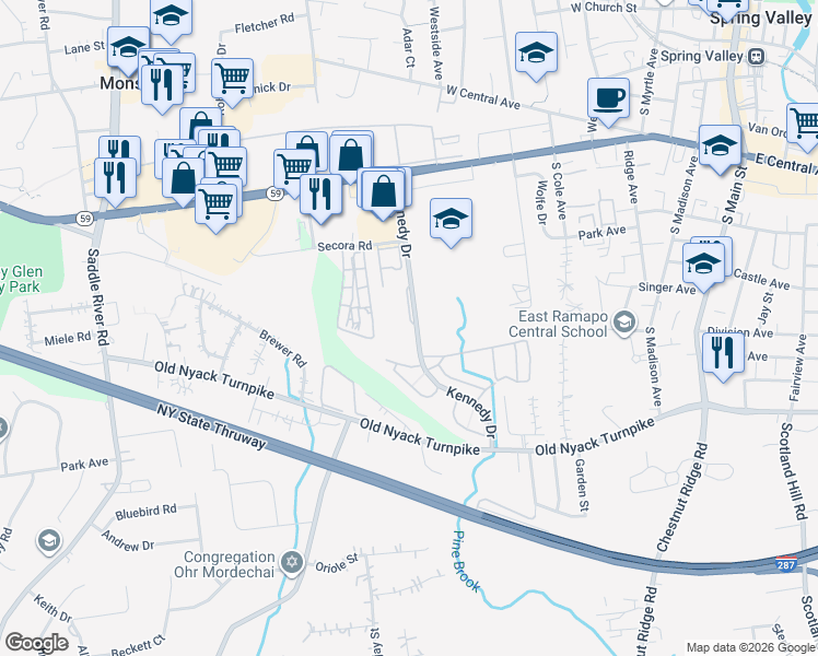 map of restaurants, bars, coffee shops, grocery stores, and more near 234 Kennedy Drive in Spring Valley