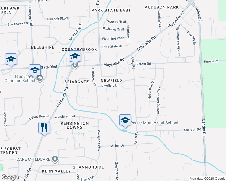 map of restaurants, bars, coffee shops, grocery stores, and more near 8100-8206 Newfield Drive in Fort Wayne