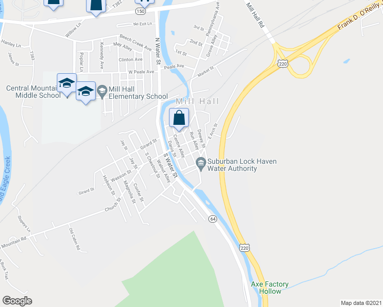 map of restaurants, bars, coffee shops, grocery stores, and more near 220 Main Street in Mill Hall