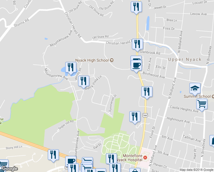 map of restaurants, bars, coffee shops, grocery stores, and more near 603 Sierra Vista Lane in Valley Cottage