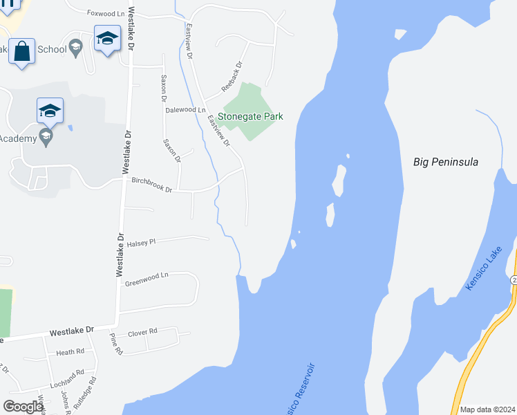 map of restaurants, bars, coffee shops, grocery stores, and more near 30 Eastview Drive in Valhalla