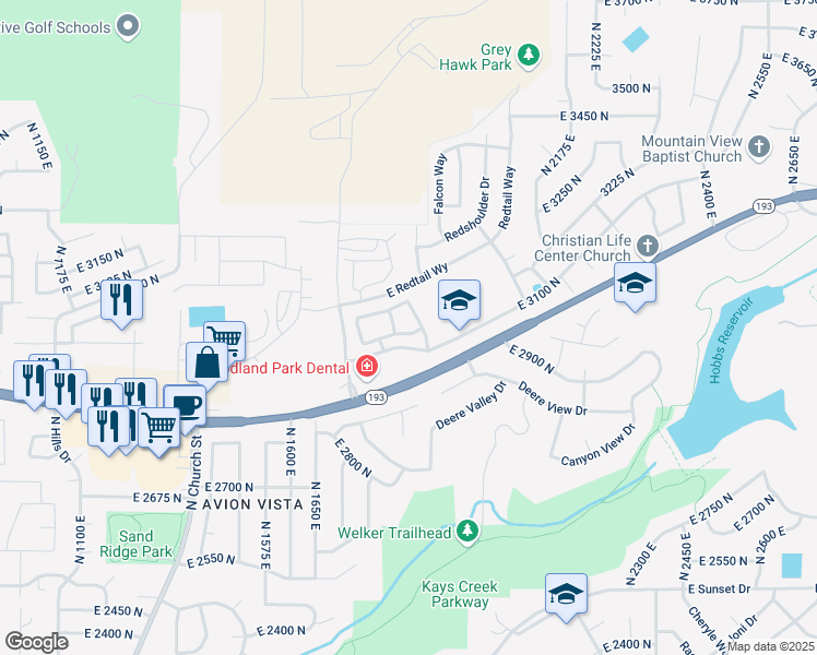 map of restaurants, bars, coffee shops, grocery stores, and more near 1863 East Whitetail Way in Layton